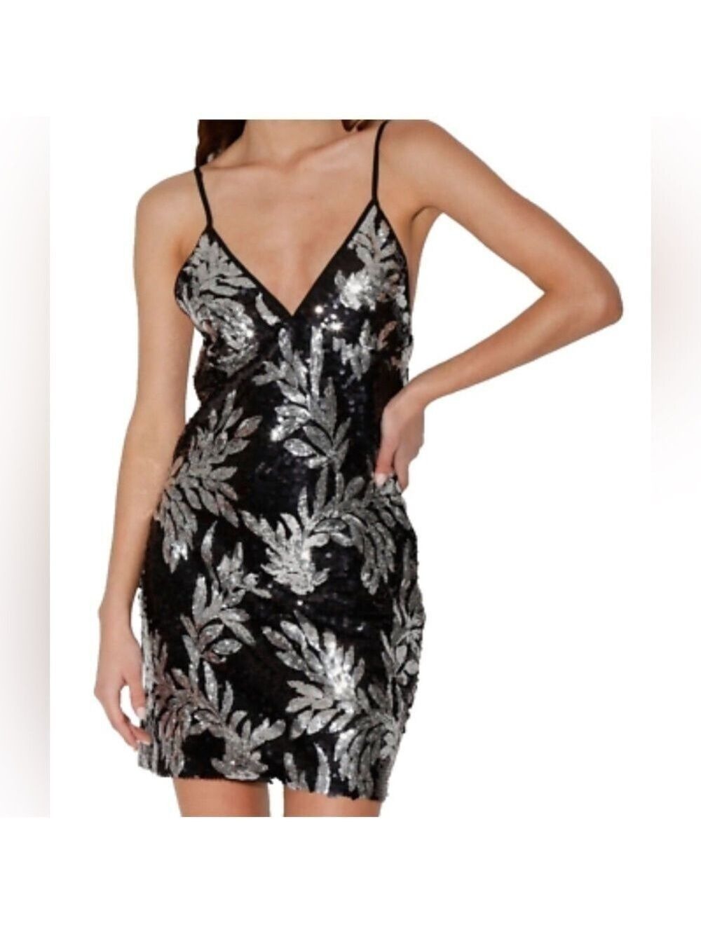 Walter Baker Luella Mini Cocktail Dress Black Silver Sequin Fantasy